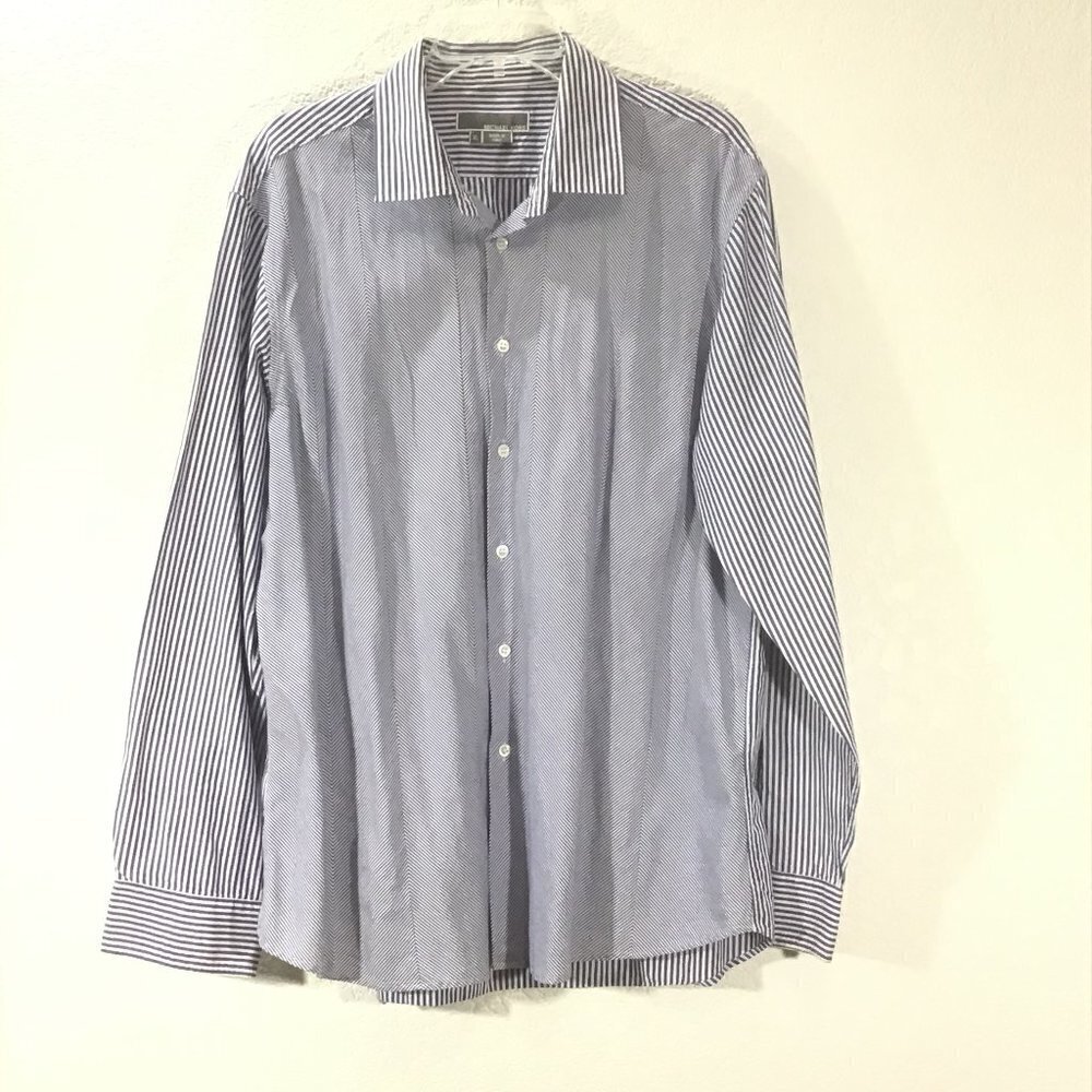 🌷Michael Kors Blue and White Button Front Long Sleeve Shirt